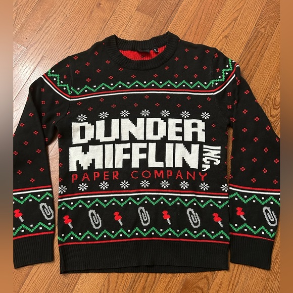 DUNDER MIFFLIN The Office Christmas Ugly Sweater Black Knit Size unisex Small - Picture 1 of 5